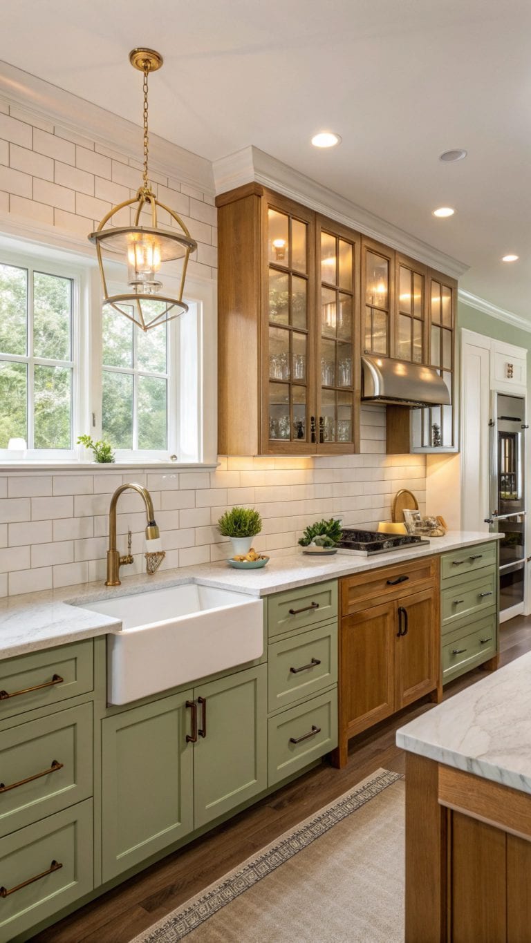 green and wood kitchen designs