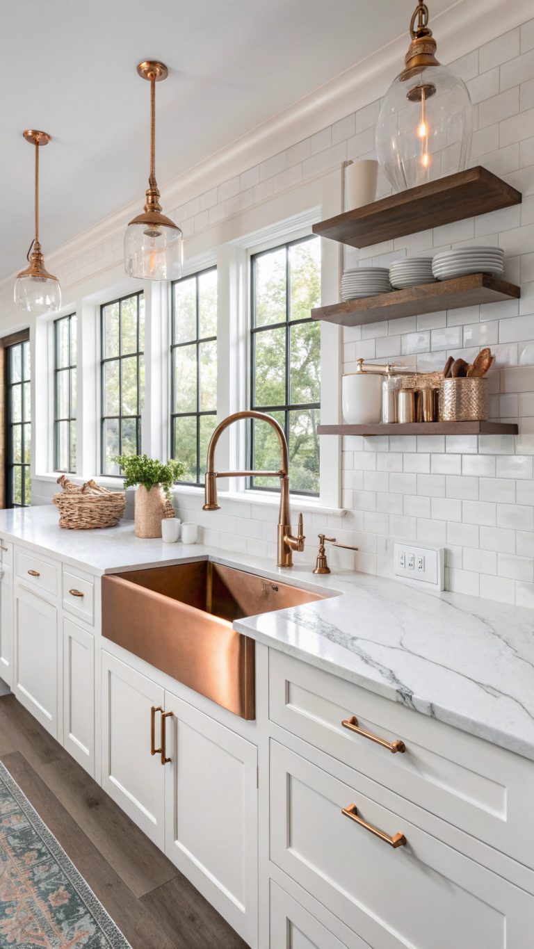 diverse white and copper kitchens