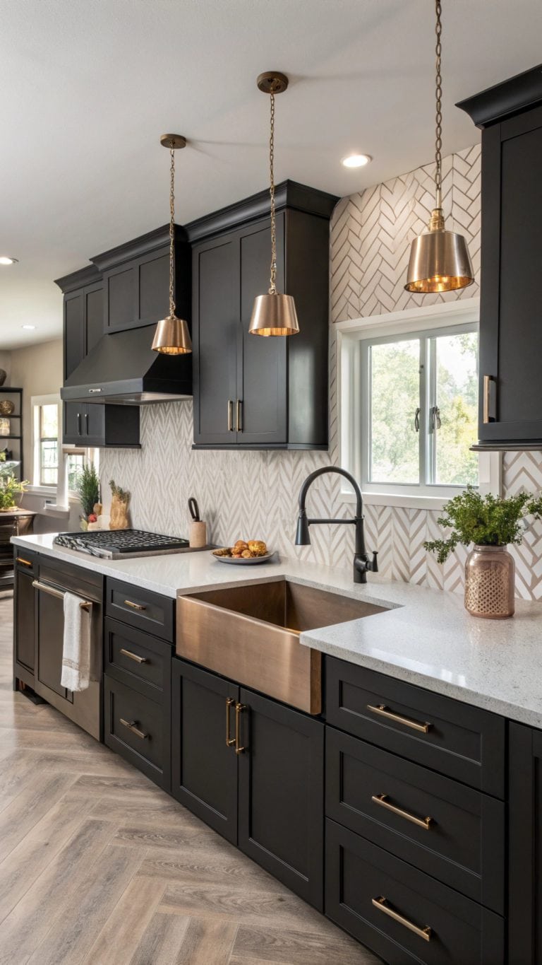 taupe and black kitchens