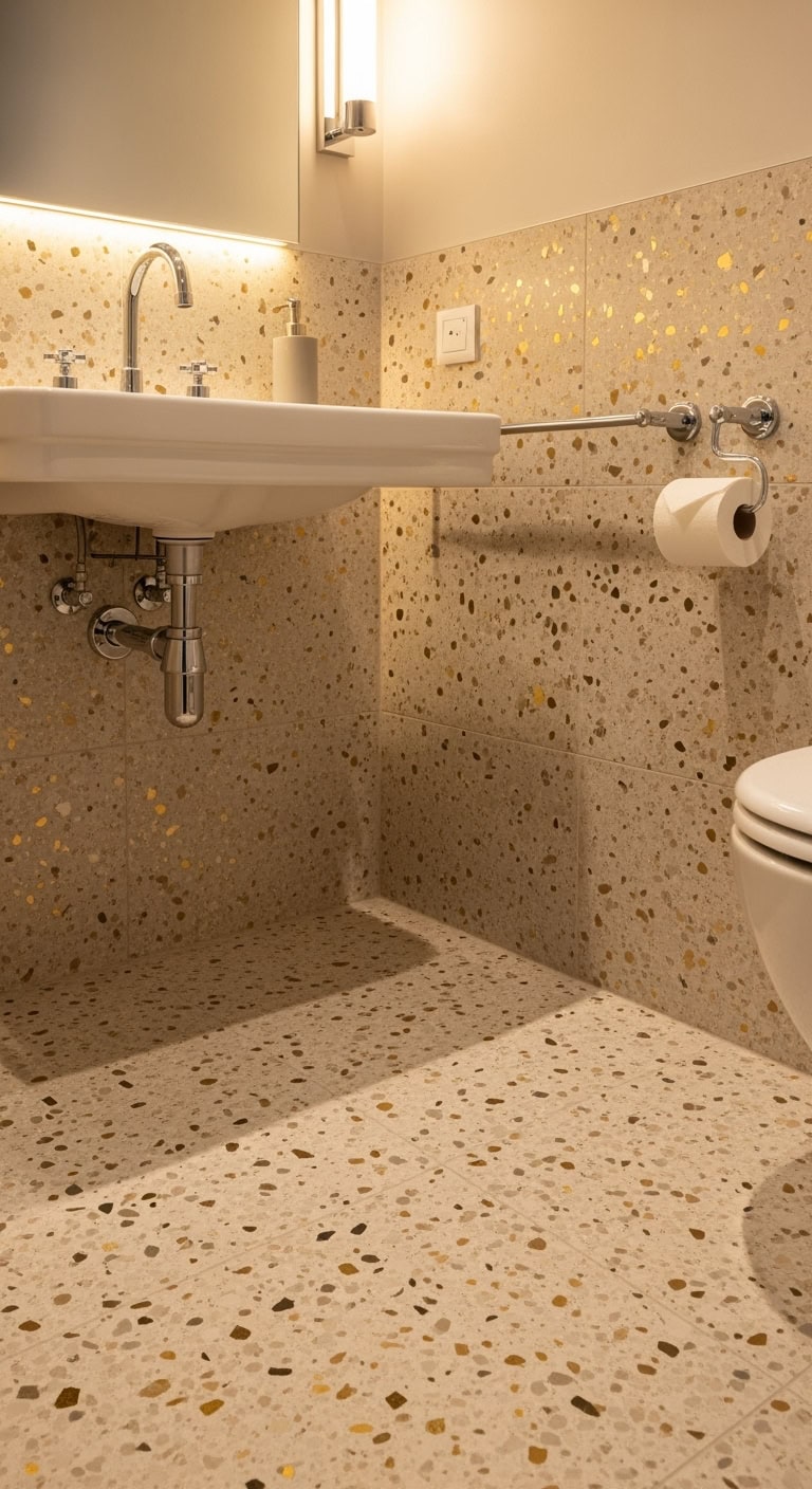 beige terrazzo bathroom decor